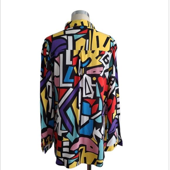 NWT Big Dart Abstract Button Front Shirt Size 12 Multi Artsy Festival Maximalist - Picture 2 of 10